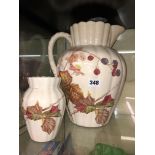 VICTORIAN STAFFORDSHIRE AUTUMN LEAVES AND BERRIES WATER JUG AND VASE