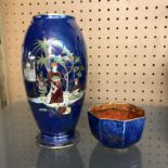 WEDGWOOD FAIRYLAND LUSTRE OCTAGONAL BOWL AND A CARLTONWARE LUSTRE OVOID VASE