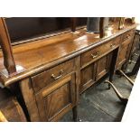 19TH CENTURY IRISH MAHOGANY GALLERY BACKED SIDEBOARD (HEIGHT= 107CM, DEPTH= 57CM,