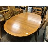 NATHAN TEAK OVAL CROSSBANDED TABLE AND SIX CHAIRS