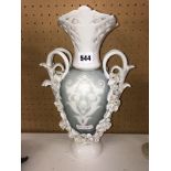 VICTORIAN OVOID TWIN HANDLED FLORAL ENCRUSTED VASE