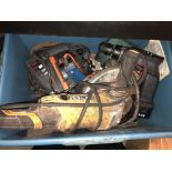 BOX OF MISCELLANEOUS TOOLS INCLUDING ANGLE GRINDER