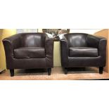PAIR OF BROWN LEATHER TUB CHAIRS