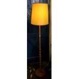 TEAK LAMP STANDARD AND SHADE AND TWO TABLE LAMPS