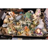 LARGE BOX OF ASSORTED POTTERY AND PORCELAIN ANIMAL FIGURES