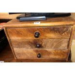 SMALL WALNUT THREE DRAWER CHEST 38CM W X 27CM H X 39CM D APPROX