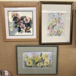 MACIA MCCLARREN WATERCOLOURS ONE OF PLUMS 22CM X 32 AND ONE YELLOW ROSE 22CM X 39CM FRAMED AND