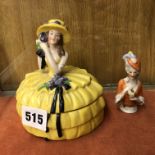 ART DECO CRINOLINE PIN HEAD TRINKET BOX AND CUSHION DOLL