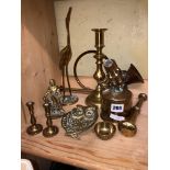 BRASS PRIMUS L DISH AND ASSORTED BRASSWARE