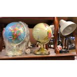 TWO TERRESTRIAL GLOBES AND DESK LAMP