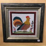 NEEDLEPOINT PANEL OF THE ROOSTER FRAMED AND GLAZED 40CM X 38CM