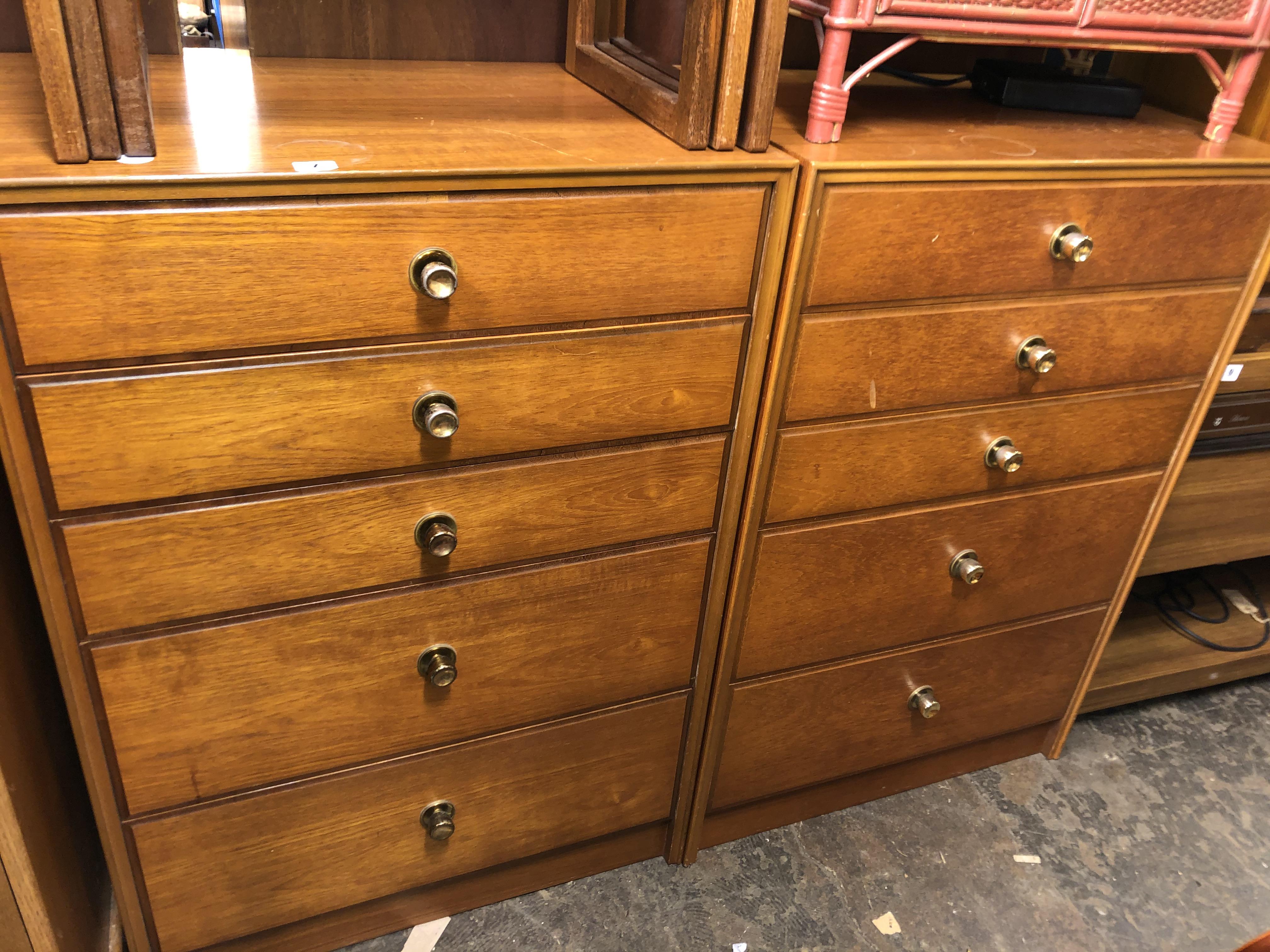 TWO TEAK FIVE DRAWER CHESTS