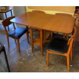 1970S TEAK DROP FLAP DINING TABLE AND FOUR CHAIRS