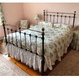 VICTORIAN BLACKENED AND BRASS IRON DOUBLE BED FRAME