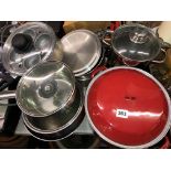 SELECTION OF SAUCEPANS AND A HEATER