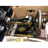 VINTAGE CASED BLACK ENAMEL SEWING MACHINE