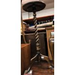 OAK BARLEY TWIST TRIPOD CANDLE STAND