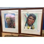 TWO COLOURED PORTRAIT PHOTOGRAPHS OF CHIEF SITTING EAGLE OF THE BLACKFOOT TRIBE AND CHIEF BLACK
