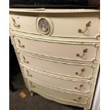 FRENCH STYLE CREAM BOW FRONT FIVE DRAWER CHEST