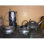 ART NOUVEAU PEWTER TUDRIC FOUR PIECE TEA AND COFFEE SERVICE NO.