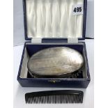 ART DECO ENGINE TURNED OVAL BRUSH AND COMBING BOX