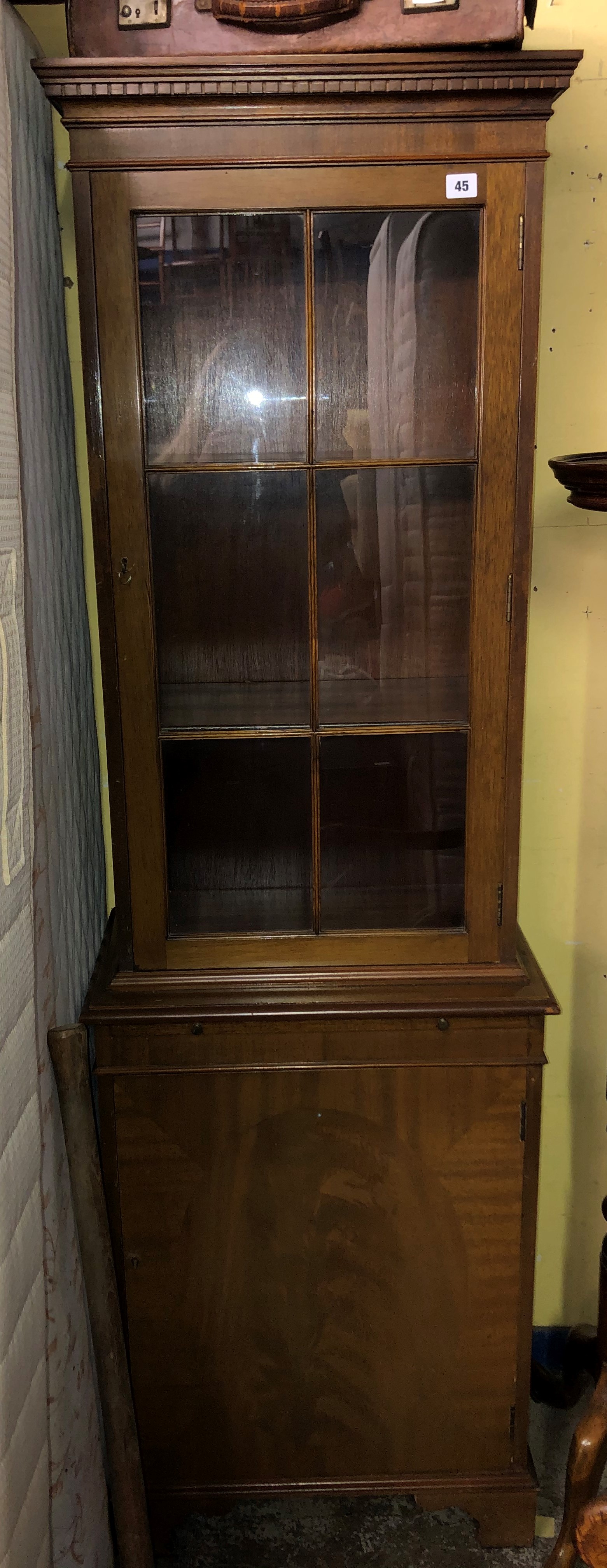 NARROW REPRODUCTION MAHOGANY GLAZED CABINET