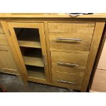 LIGHT OAK CONTEMPORARY GLAZED THREE DRAWER CABINET