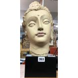 PLASTER BUDDHA HEAD ON SQUARE SOCLE