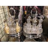 TWO EPNS REGENCY STYLE SIX AND SEVEN BOTTLE CRUET SETS