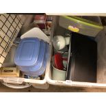 TWO CARTONS CONTAINING STORAGE CANISTERS AND VARIOUS NEW TUPPERWARE AND KITCHEN RELATED ITEMS