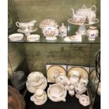 TWO SHELVES OF AYNSLEY COTTAGE GARDEN BONE CHINA TABLE SERVICE, COMPORT, TEAPOT, SAUCER,