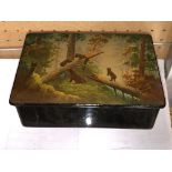RUSSIAN PAPIER MACHE RECTANGULAR BOX DECORATED WITH BEARS IN WOODLAND