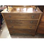EDWARDIAN MAHOGANY AND CHEQUER STRUNG FOUR DRAWER CHEST ON BRACKET FEET