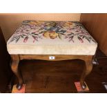 BEECH CABRIOLE LEG NEEDLEPOINT DRESSING STOOL