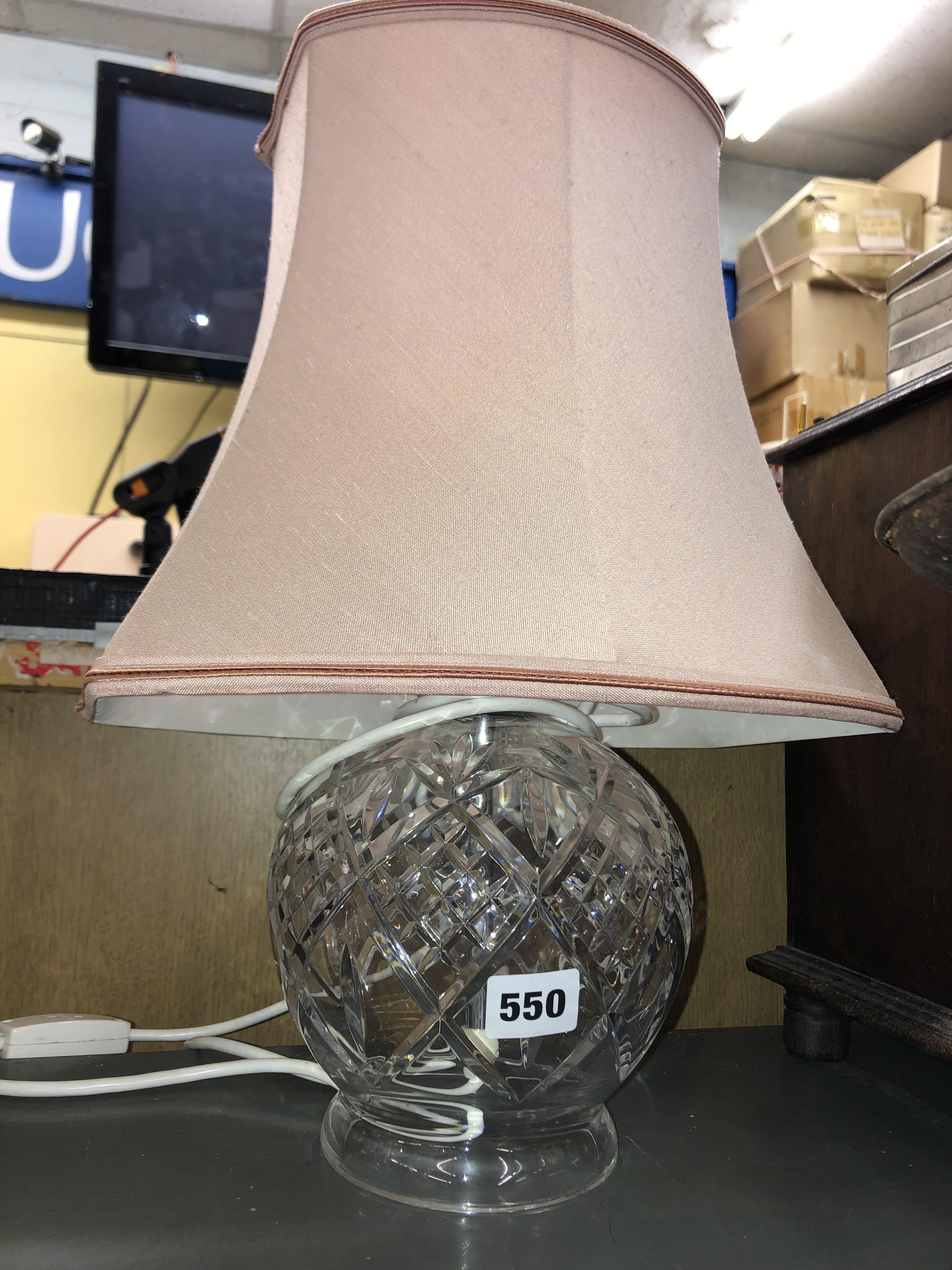 CUT GLASS GLOBULAR TABLE LAMP WITH PINK SHADE