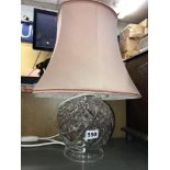 CUT GLASS GLOBULAR TABLE LAMP WITH PINK SHADE