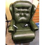 BOTTLE GREEN LEATHER ELECTRIC RECLINING ARMCHAIR