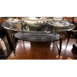 CONTEMPORARY CHROME AND OVAL GLASS TOPPED COFFEE TABLE WITH UNDER TIER