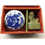 CHINESE SOAPSTONE CARVED DRAGON WAX SEAL BOX