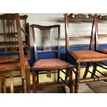 TWO PAIRS OF BEECH EDWARDIAN BEDROOM CHAIRS AND ONE OTHER