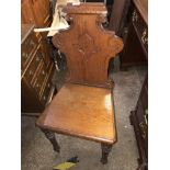 VICTORIAN CARVED SHIELD BACK HALL CHAIR