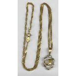 9CT GOLD TRACE CHAIN AND UNMARKED YELLOW AND WHITE METAL J PENDANT 2.