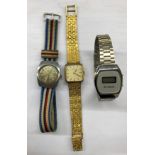 BAG CONTAINING A LADIES BULOVA GOLD PLATED BARK EFFECT WRIST WATCH,