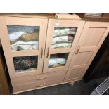 CONTEMPORARY BEECH EFFECT THREE DOOR CUPBOARD WITH DRAWERS