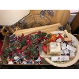 CARTON CONTAINING THREE WOODEN TRAYS WITH ACORN LEAF DECORATION, GILDED TABLE LAMP,