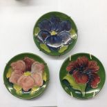 THREE MOORCROFT PIN DISHES (TRAY NOT INCLUDED)