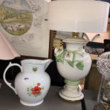 ROYAL WORCESTER POPPY WATER JUG AND AN ORNATE LILY TABLE LAMP