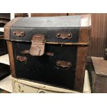 VINTAGE LEATHER DOME TOPPED CABIN TRUNK WITH PULL OUT TRAY