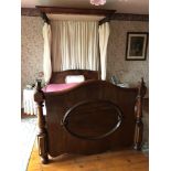 VICTORIAN FLAME MAHOGANY HALF TESTER BEDSTEAD AND MATTRESS