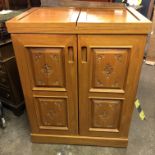 LIGHT WOOD ORIENTAL CARVED PANEL HOME BAR CABINET